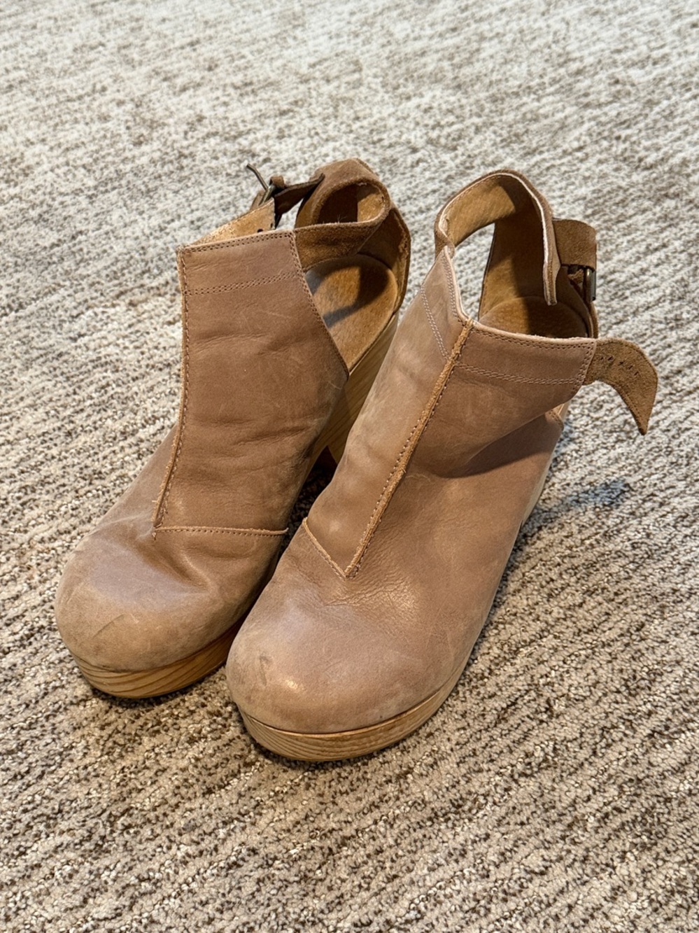 Free People Tan Platform Leather Mule Booties